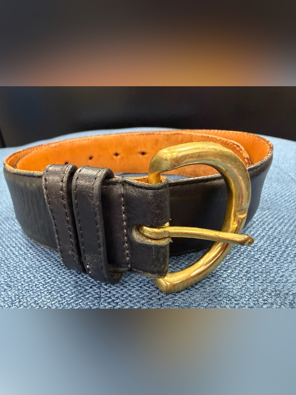 Vintage Coach Black Leather Belt with Brass Buckle Model 8500 Size Small